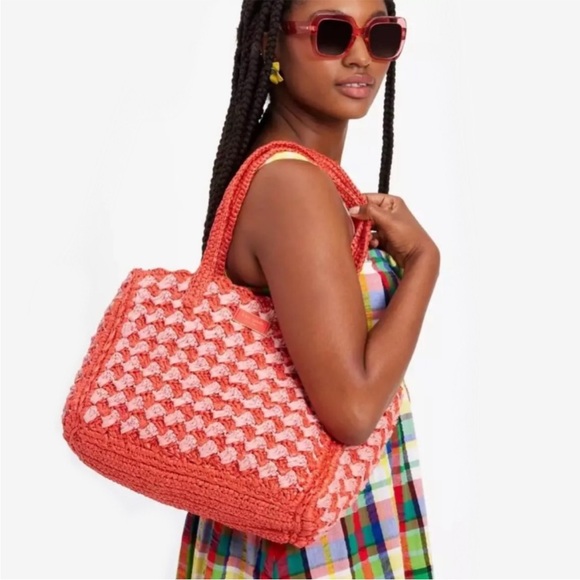 ♠️kate spade High Tide Striped Crochet Raffia Medium Beach Tote Bag, Ladybug NWT - Picture 8 of 8